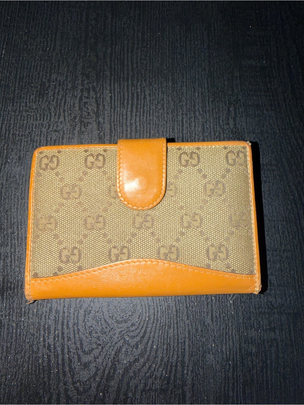 Gucci Brown Monogram Canvas Wallet with Orange Leather Trim